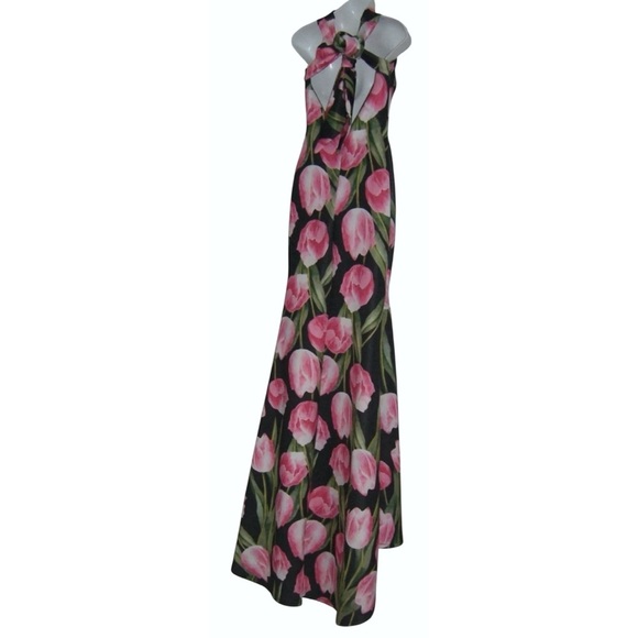 Va Va Voom Dress Long Tulip Flower Floral Cottagecore Long Black Pink Romantic M - Picture 7 of 16